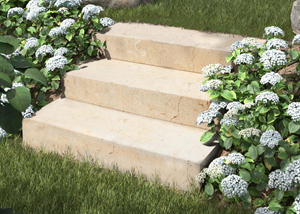 Blockstufen Kalkstein Cremona mit Garten