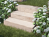 Blockstufen Travertin Medium mit Blumen und Gras