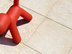 Quarzitoptik Terrassenplatte Classic Beige mit Deko roter Hund