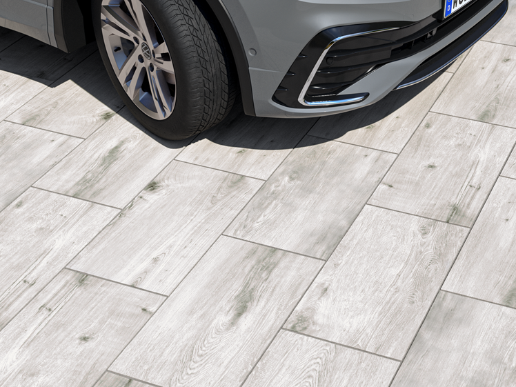 Holzoptikplatten Grey Oak 3cm von oben mit Anschnitt Auto