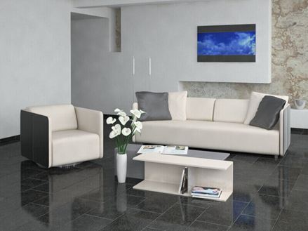 Wohnzimmer mit Basaltfliesen Black Beauty