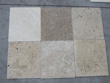 Travertinmix Fliesen Sonderposten getrommelt innen